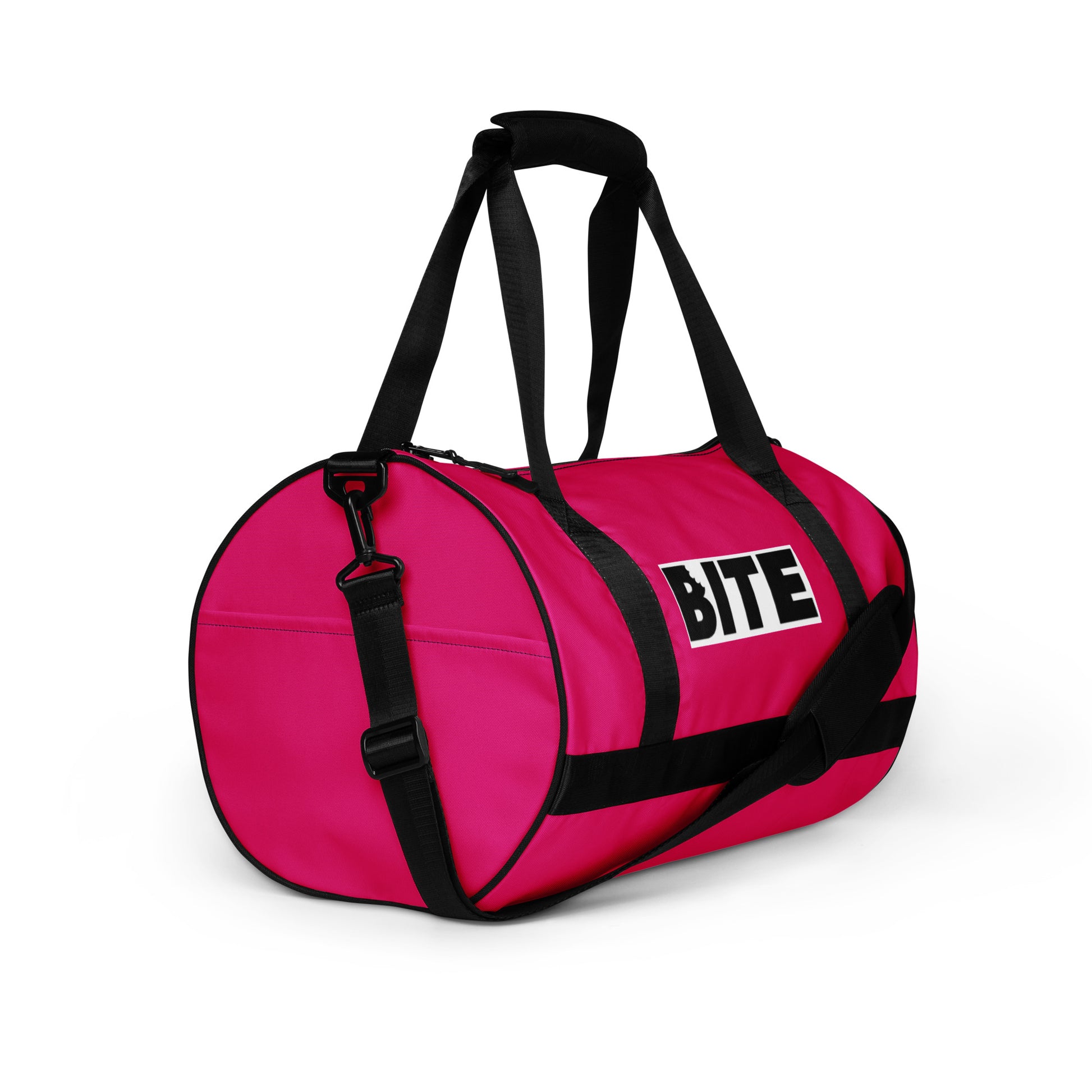 Side view of pink gym bag