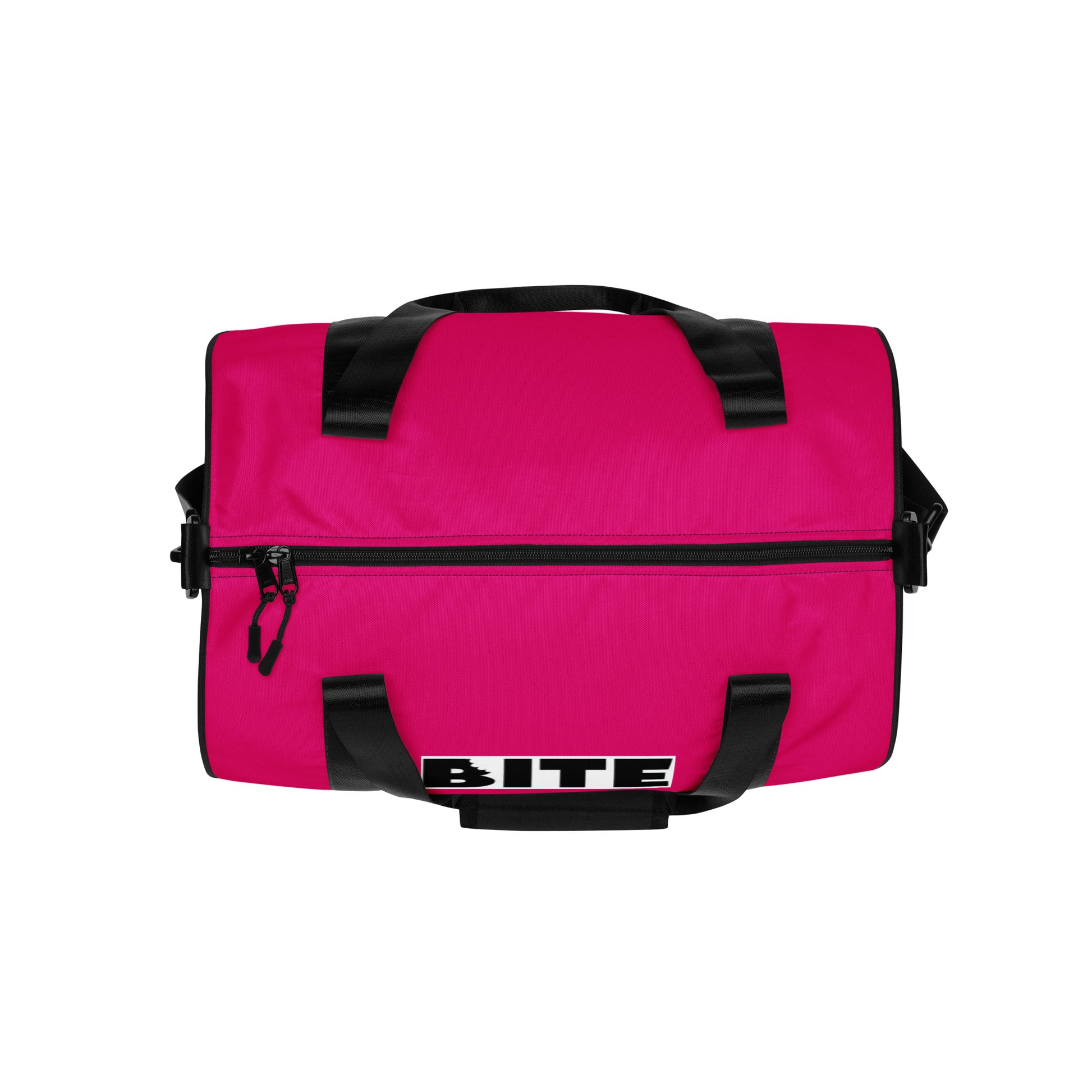 top view of pink gym bag